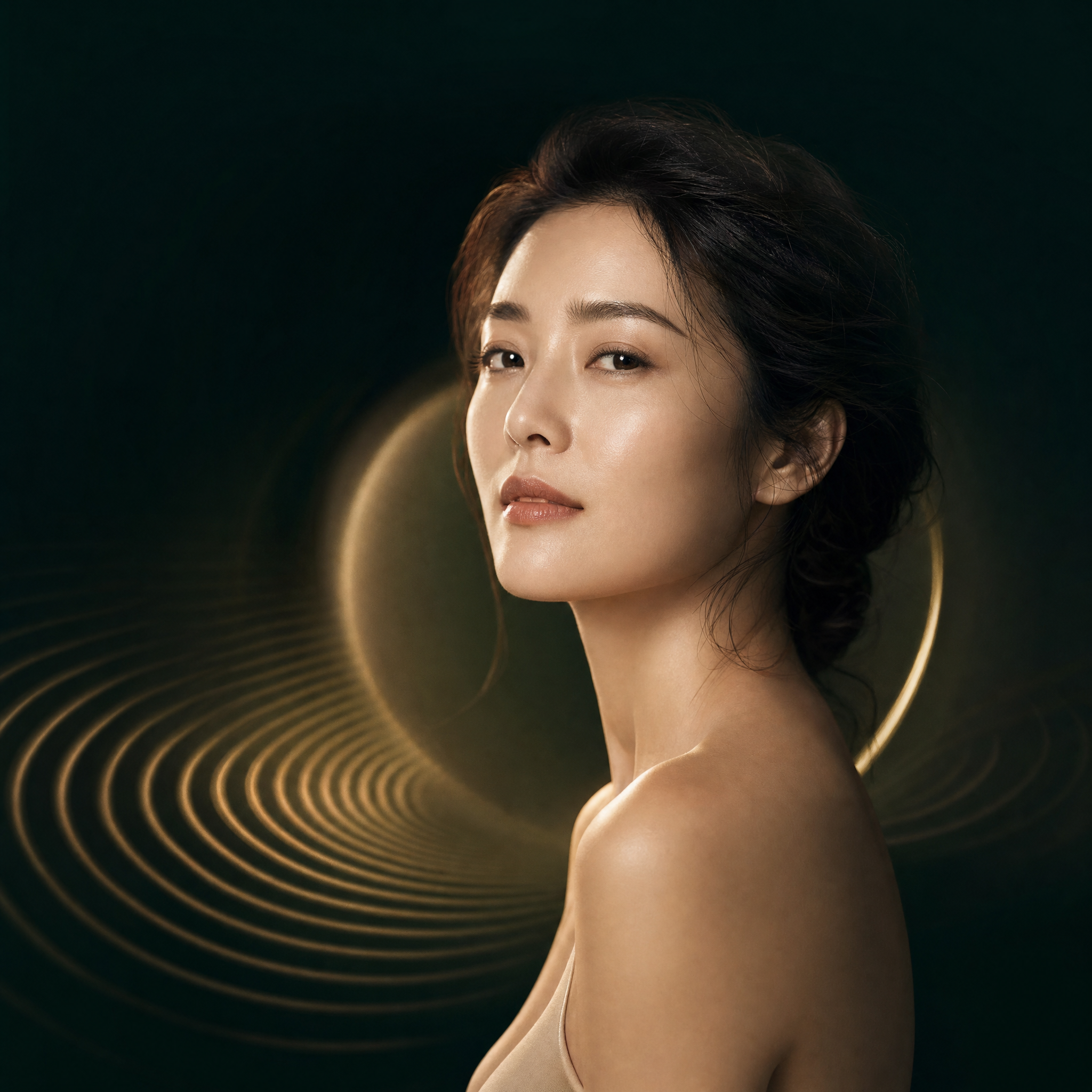 柔和光影下的女性側面肖像，呈現細緻與平衡的質感